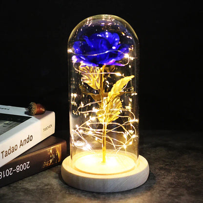 Red LED Rose in Glass Dome - Romantic Gift for Her