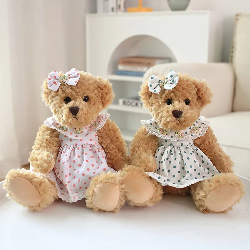 Couple Teddy Bear Plush Set Dressed Soft Dolls 26cm