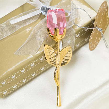 Crystal Glass Rose with Silver or Gold Rod - Romantic Gift