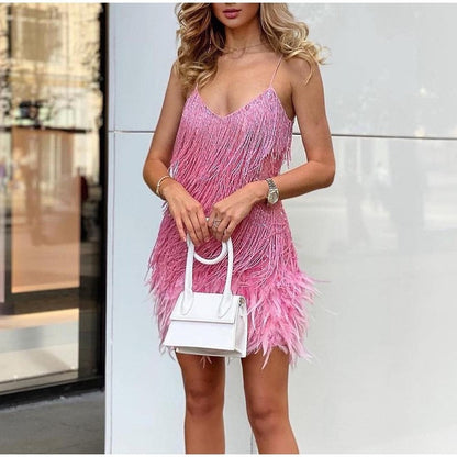 Layered Sequin Fringe Mini Dress