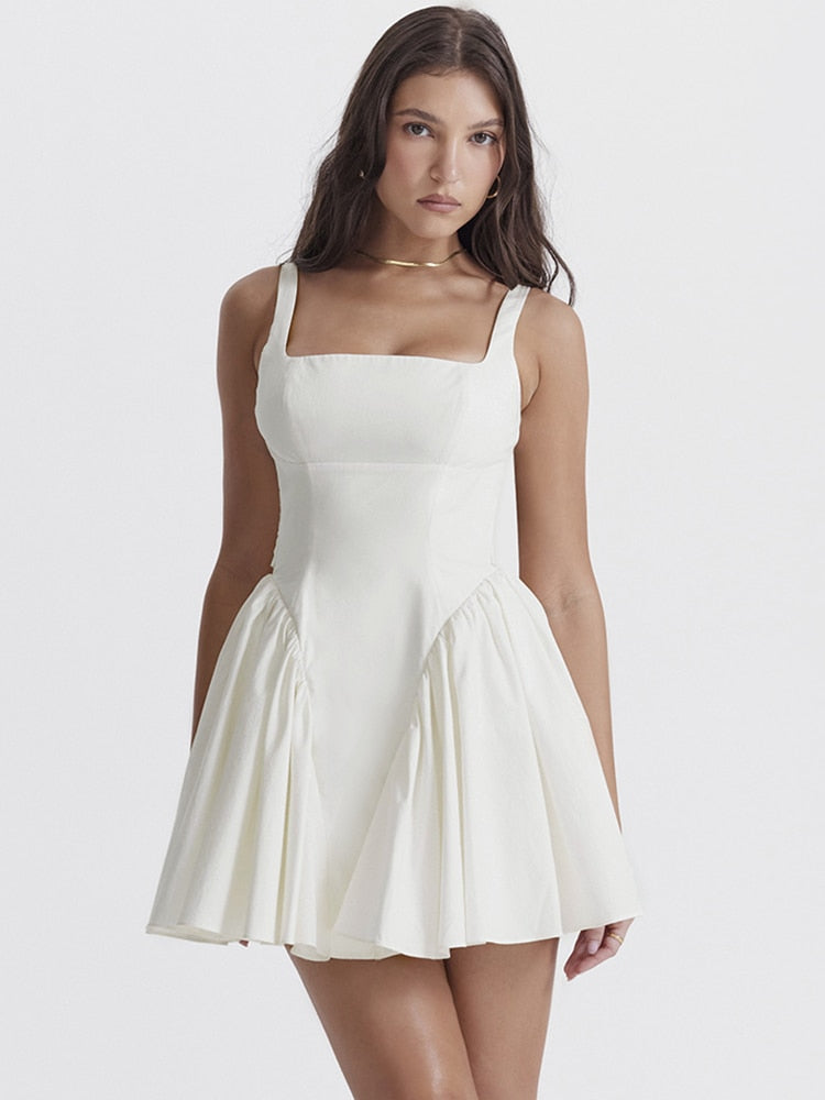 White Backless Bow Mini Dress