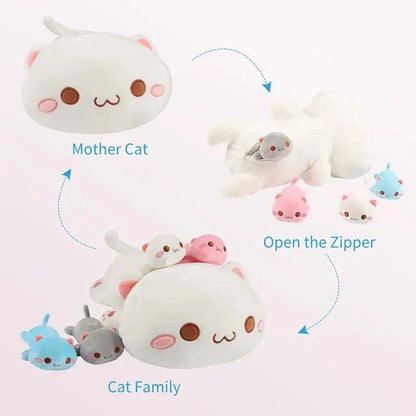 Adorable 47cm Mother Cat with 4 Mini Kittens - Perfect Gift for Kids!