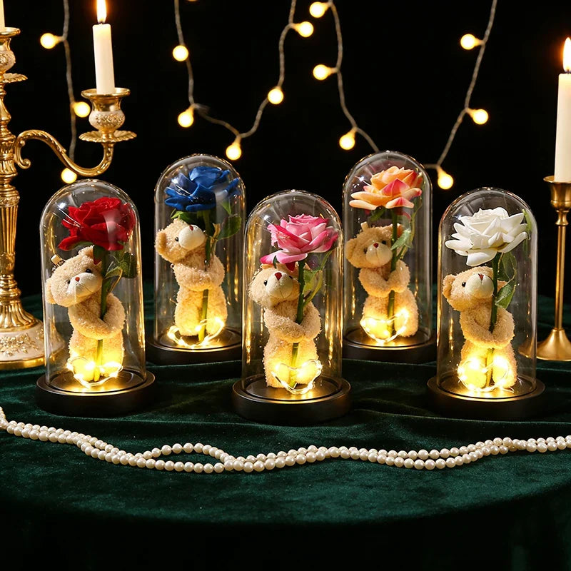 Eternal Rose LED Light with Acrylic Cover Romantic Desktop Flower Decoration