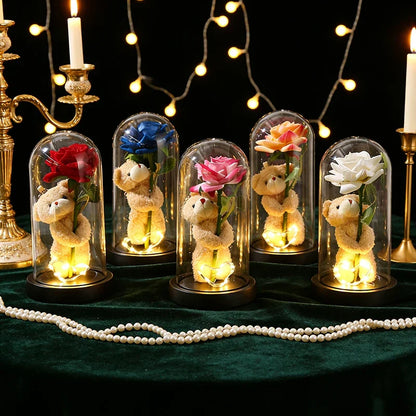 Eternal Rose LED Light with Acrylic Cover Romantic Desktop Flower Decoration