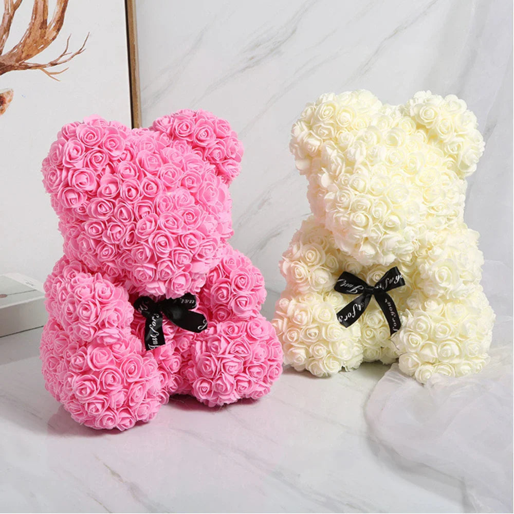 25cm Artificial Rose Teddy Bear with Decorative Light