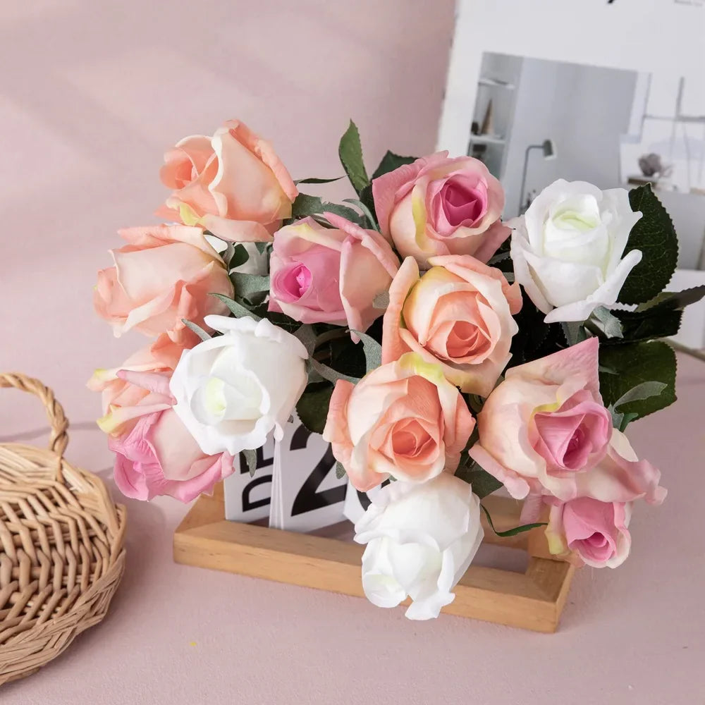 10-Piece Real Touch Moisturizing Rose Bud Artificial Flowers for Wedding and Home Decor