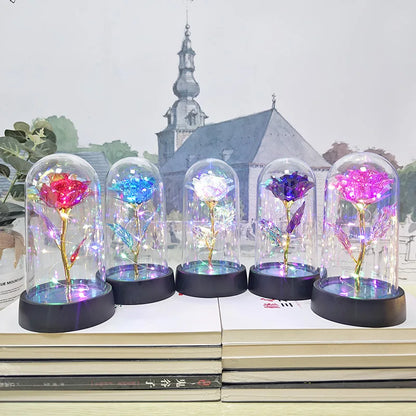 Eternal Rose Lamp LED Artificial Silk Flower Creative Gift for Valentine's Day and Mother's Day
