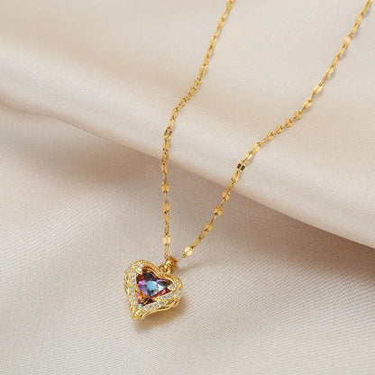 Colorful Ocean Heart Crystal Pendant Necklace