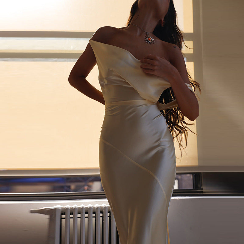 Ivory Satin Backless Maxi Dress