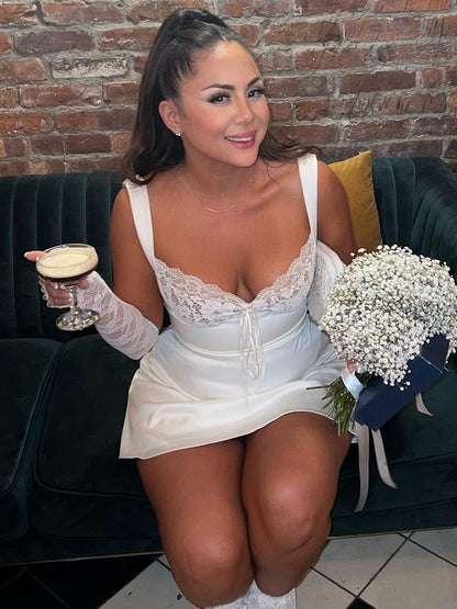 Lace Cupped Satin Mini Dress