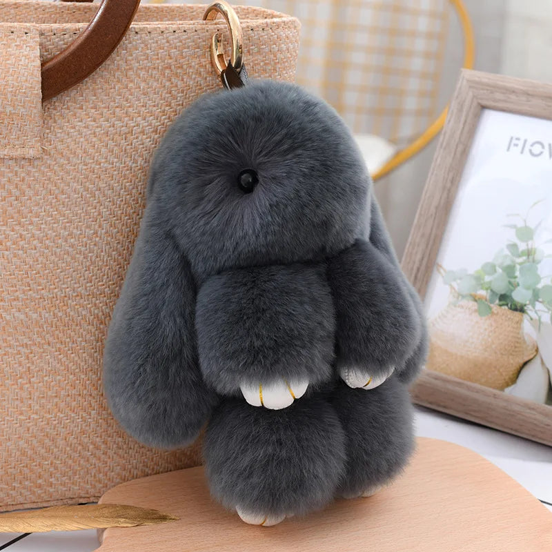 Cute Fluffy Rex Rabbit Fur Keychain
