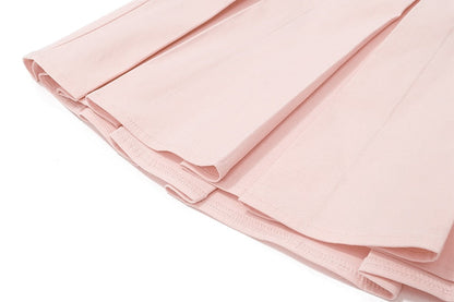 Pink Lace Up Corset And Pleated Mini Skirt Set