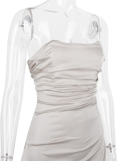 Satin Draped Tube Mini Dress