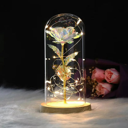 Red LED Rose in Glass Dome - Romantic Gift for Her