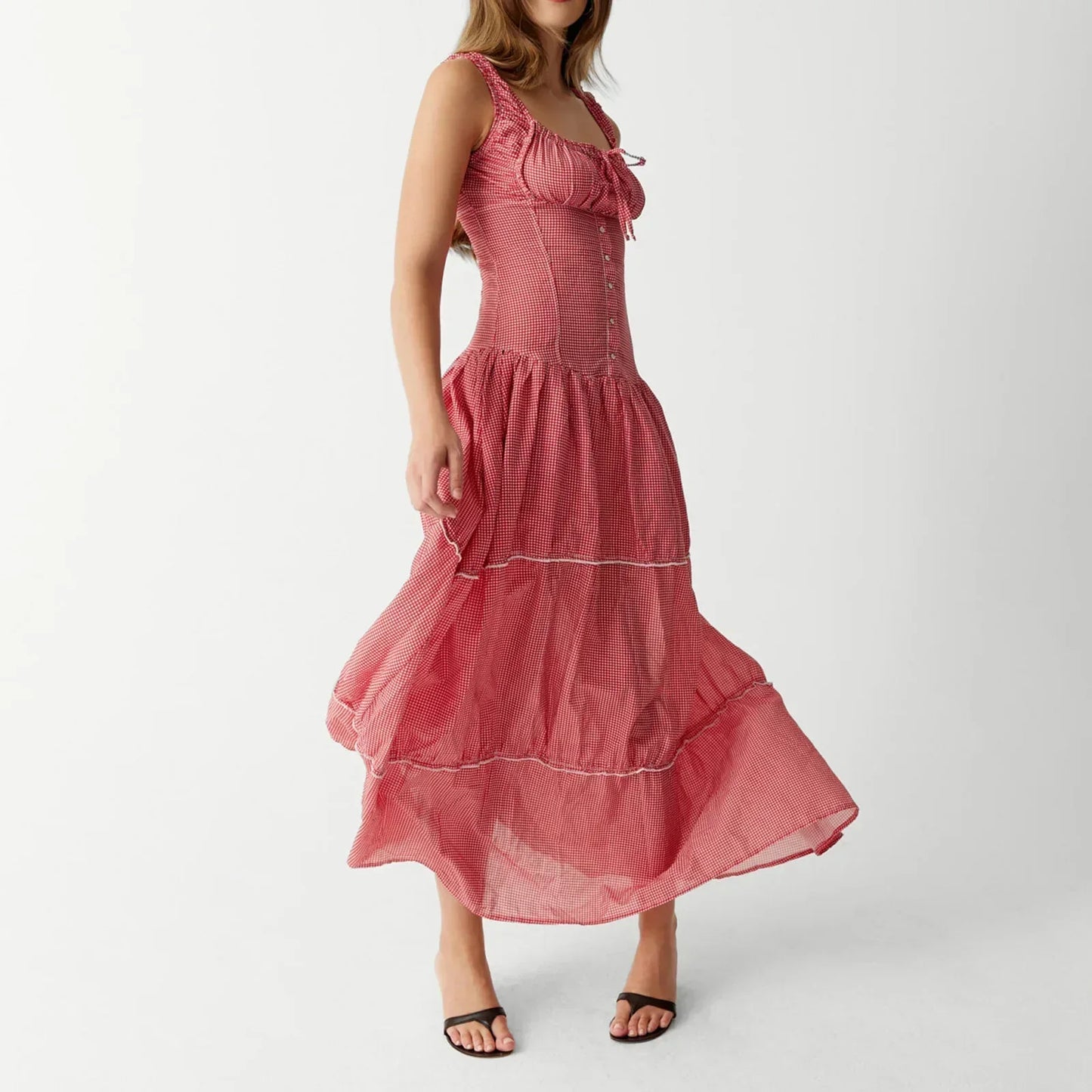 Red Plaid Maxi Dress
