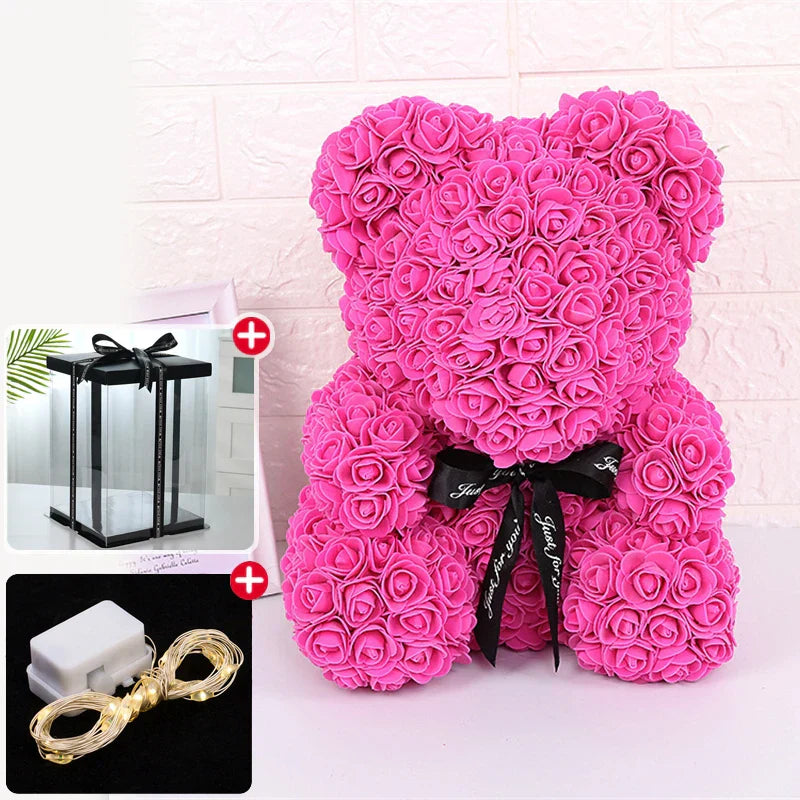 Eternal Rose Teddy Bear with Gift Box and Warm Lights