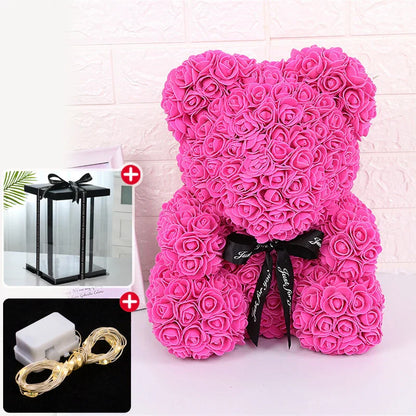 Eternal Rose Teddy Bear with Gift Box and Warm Lights