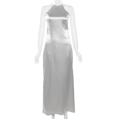 Halter Backless Satin Maxi Dress