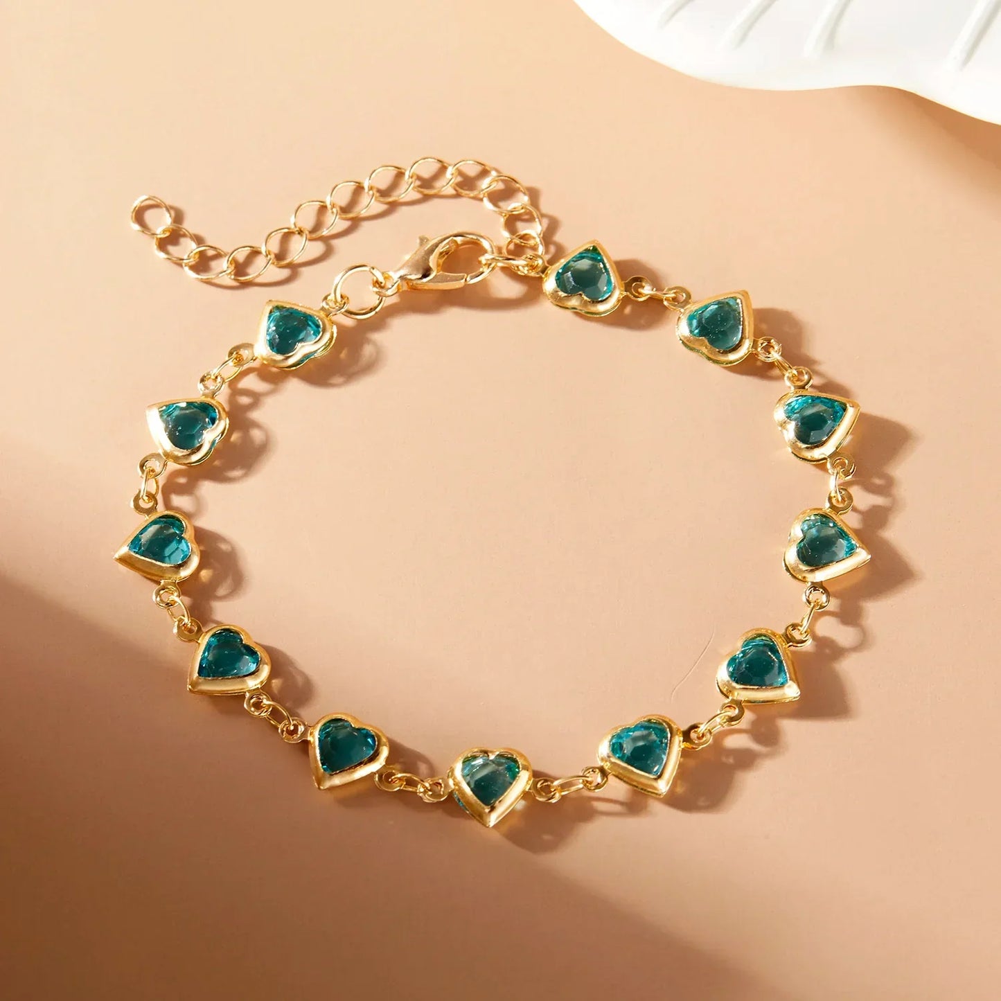 Red Zircon Heart Chain Bracelet