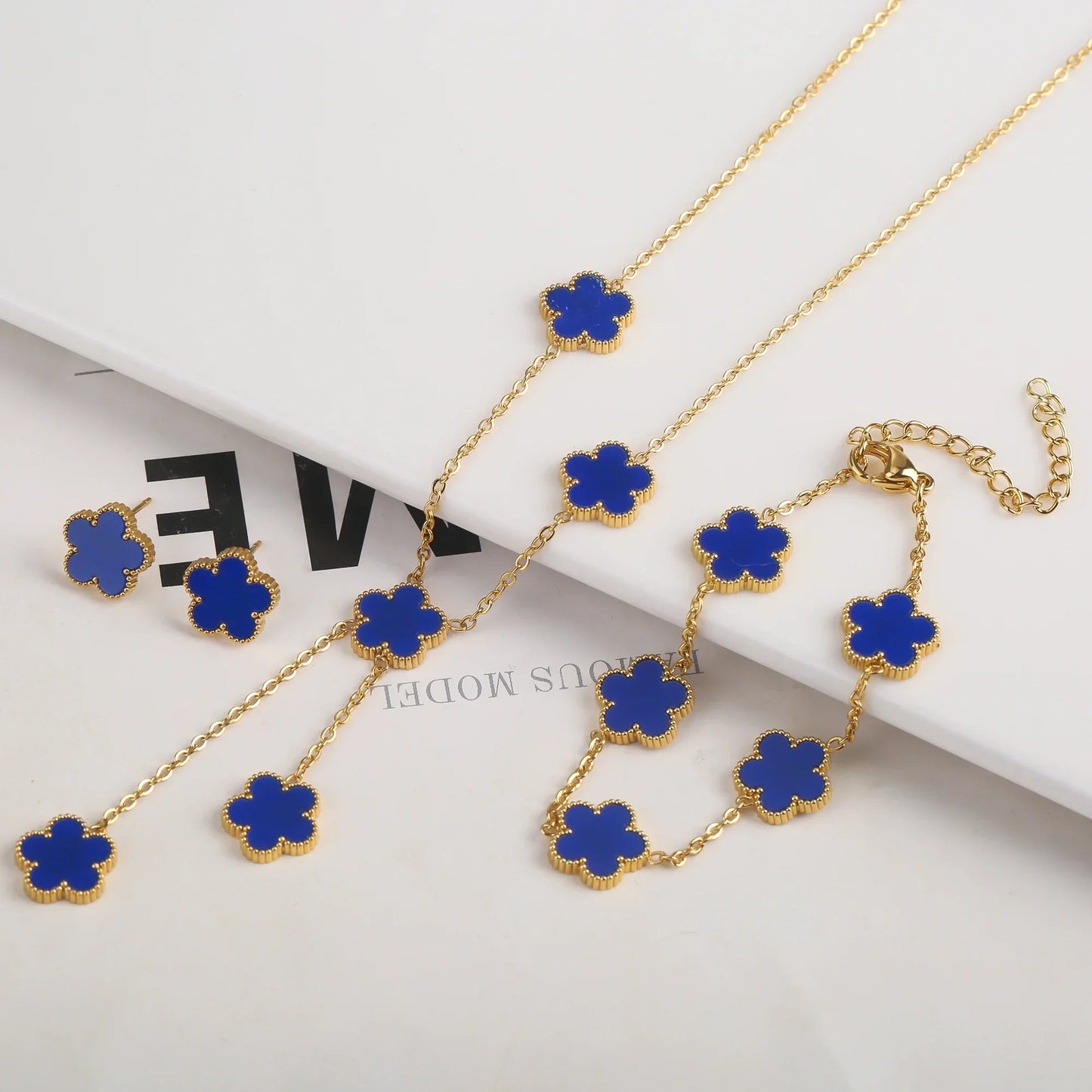 Gold Plated Five Leaf Flower Adjustable Bracelet