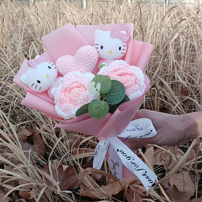 Cute Cat Plush Bouquet with Rose