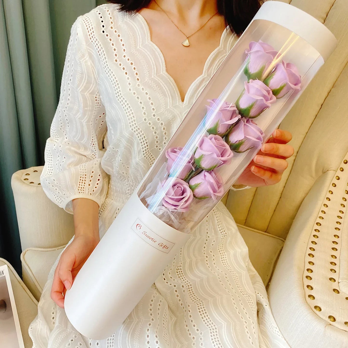 Charming Rose Bouquet Soap Flower Gift Box with LED Light for Valentine's Day and Special Occasions