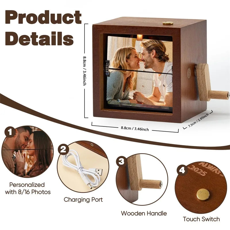 Personalized Hand Crank Photo Flip Box with Light