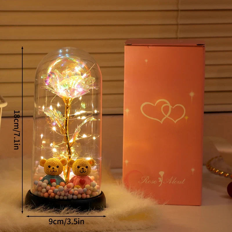 Eternal Rose LED Light with Acrylic Cover Romantic Desktop Flower Decoration