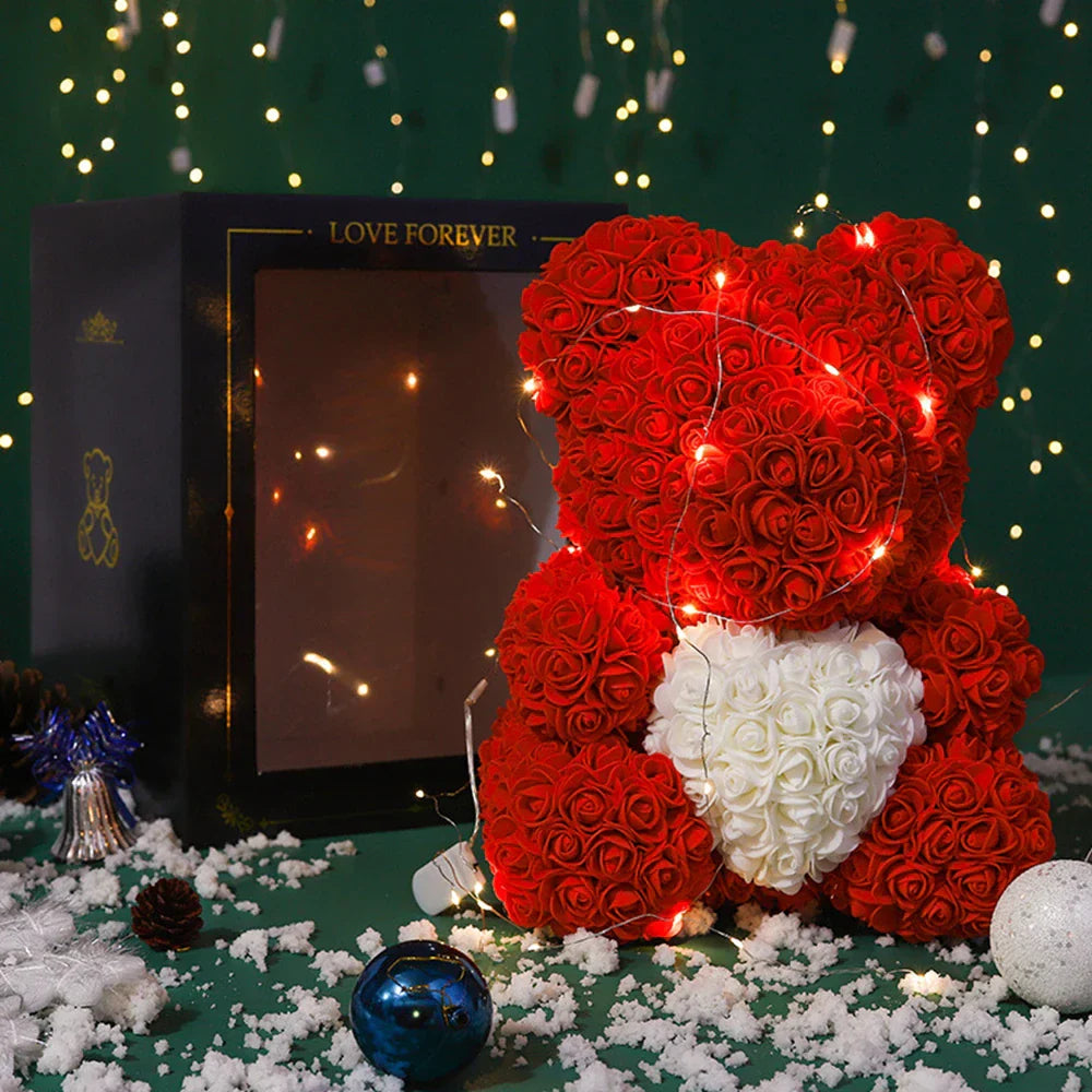Lighted Rose Flower Teddy Bear 25cm Gift Box Edition