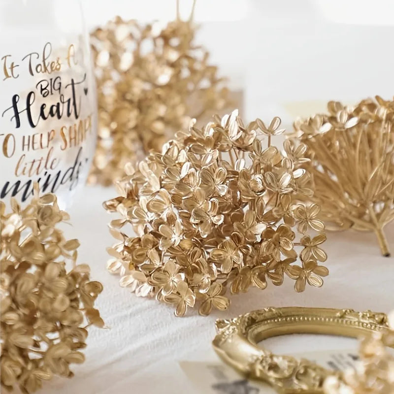 6pcs Gold Dried Hydrangea Flowers Luxury Artificial Decor for Home and Events