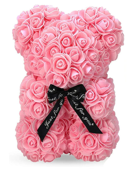 Rose Teddy Bear with Artificial Flowers - Romantic Gift for Girlfriend, Wife, or Mom