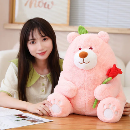 Kawaii Fat Bear Plush Toy Teddy Bear with Rose