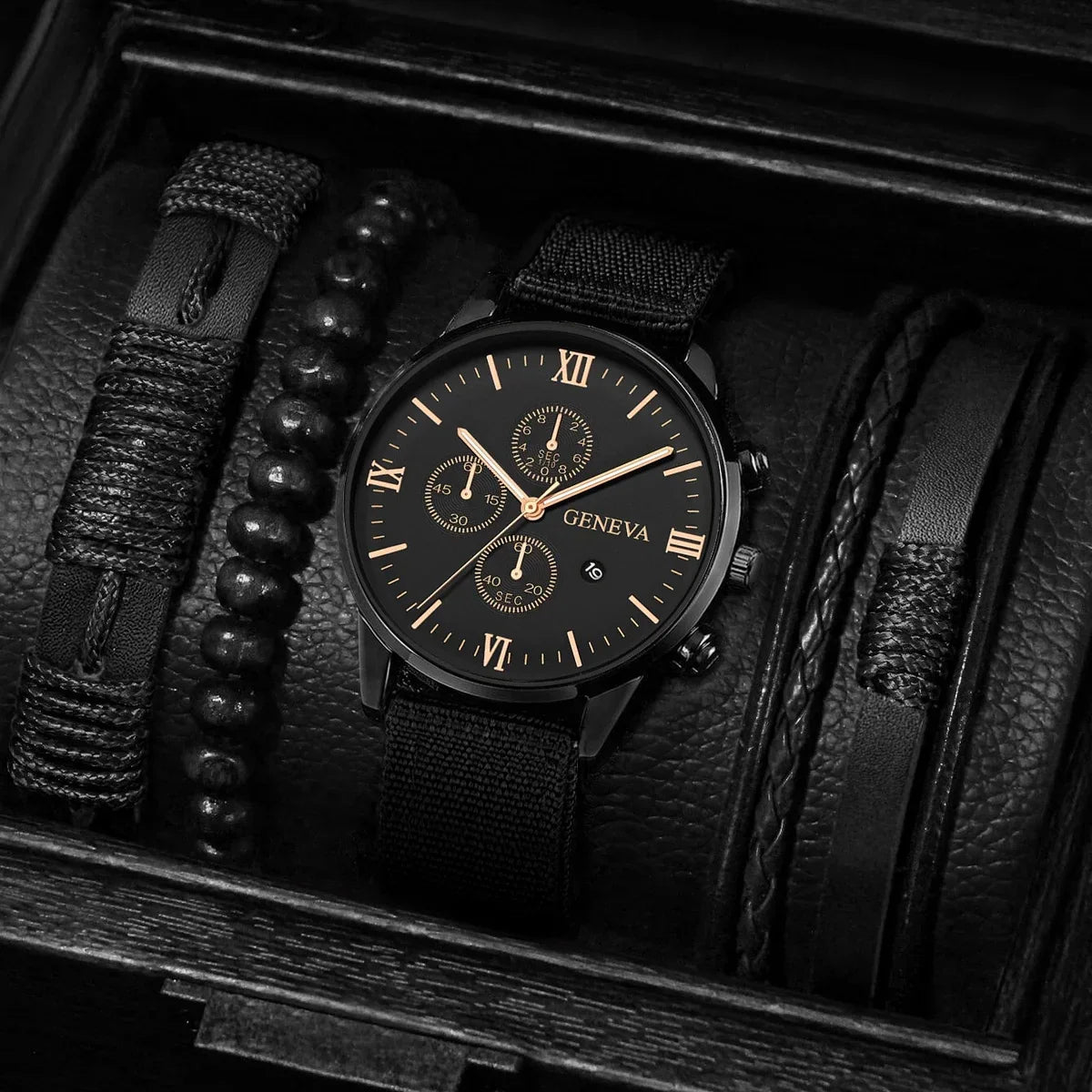 Men's Quartz Watch and Bracelet Set 4 or 5 Pieces