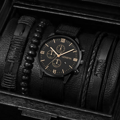 Men's Quartz Watch and Bracelet Set 4 or 5 Pieces