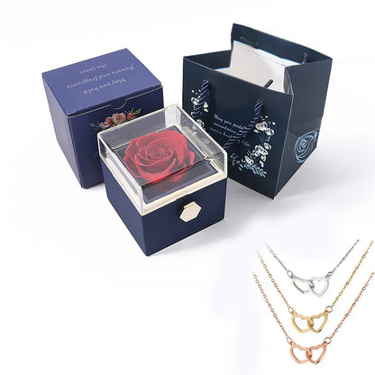 Personalized Double Heart Necklace with Rose Gift Box