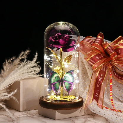 Red LED Rose in Glass Dome - Romantic Gift for Her