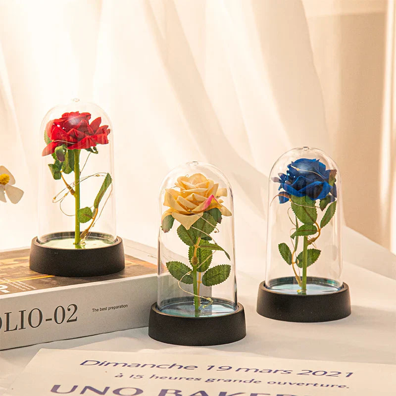 Eternal Rose in Glass Dome Decorative Flower Gift for Girlfriend