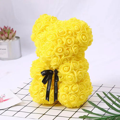 Artificial Rose Teddy Bear 25cm Romantic Floral Gift with Gift Box