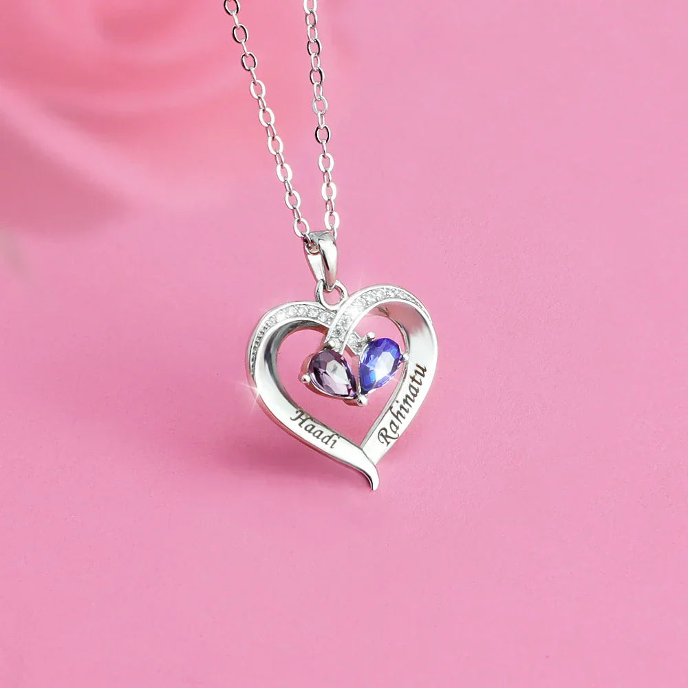 Personalized Heart Name and Birthstone Necklace