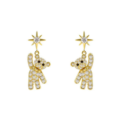 Charming Cubic Zirconia Bear & Star Stud Earrings