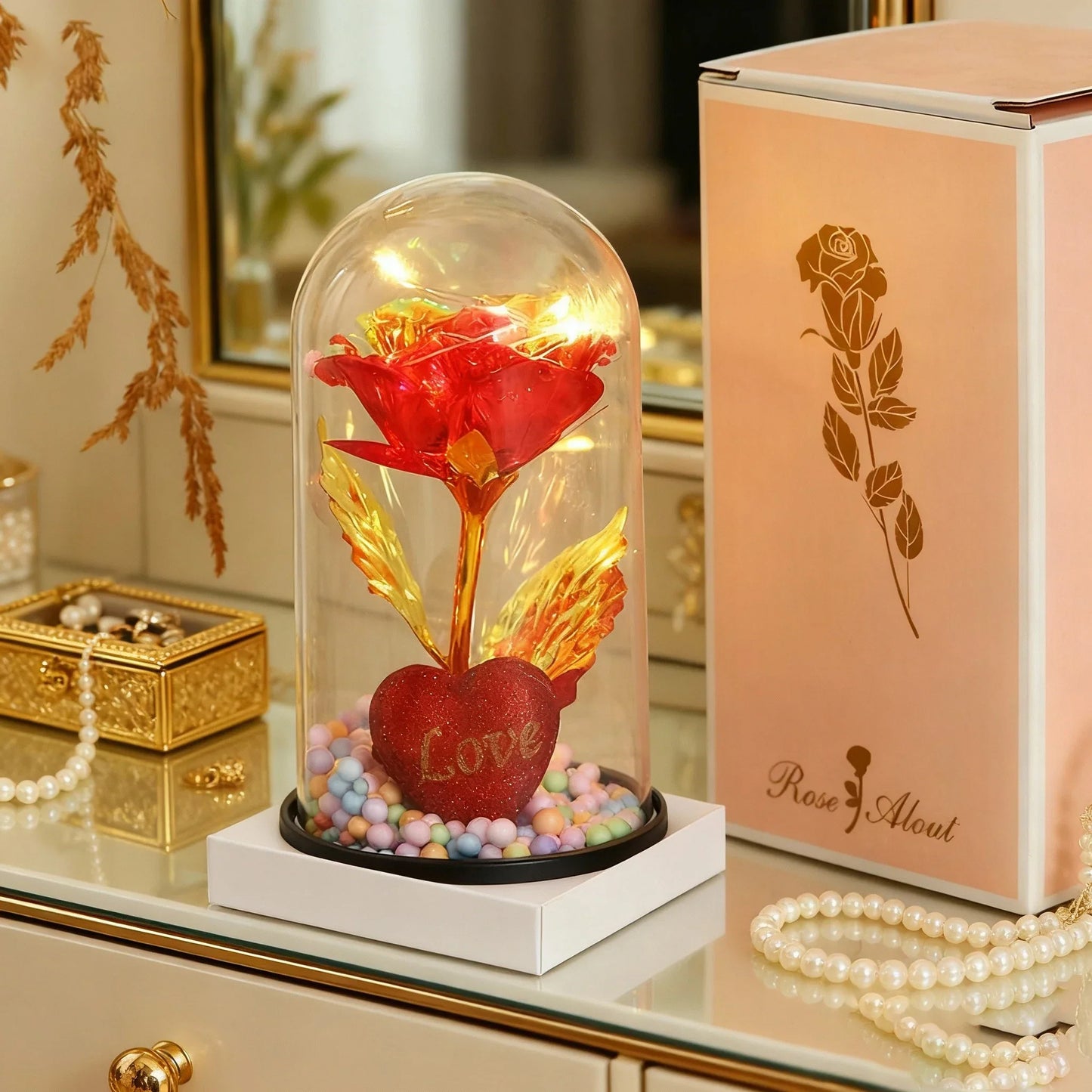 Golden Eternal Rose Night Light Decoration
