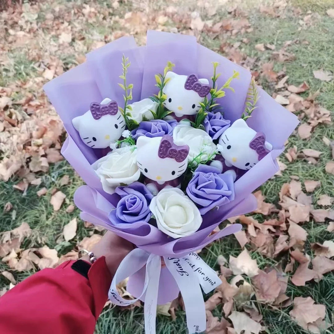 Cute Cat Plush Bouquet with Rose