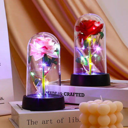 Eternal Rose in Glass Dome with LED Light - Romantic Gift for Valentine's Day, Christmas, or Birthday