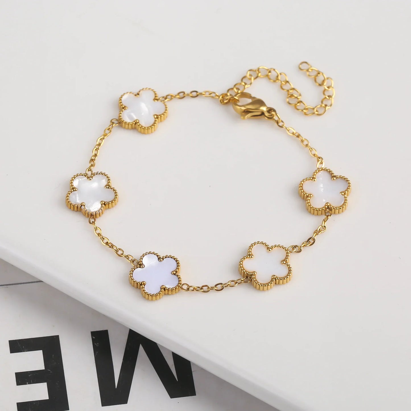 Gold Plated Five Leaf Flower Adjustable Bracelet