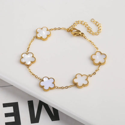 Gold Plated Five Leaf Flower Adjustable Bracelet