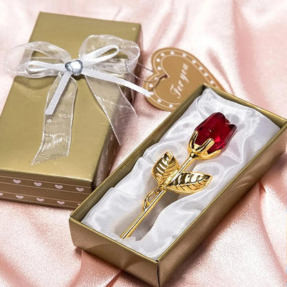 Crystal Glass Rose Ornament in Gift Box