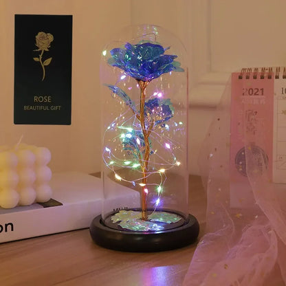 Eternal Rose LED Light Foil Flower In Glass Cover