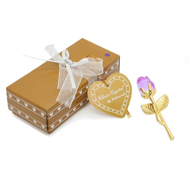 Crystal Rose Gold and Silver Artificial Flower Gift Box