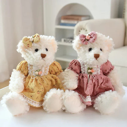 Couple Teddy Bear Plush Set Dressed Soft Dolls 26cm