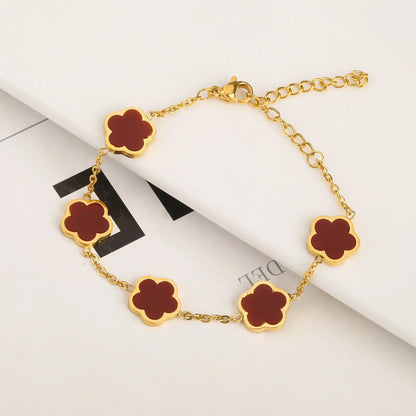 Gold Plated Five Leaf Flower Adjustable Bracelet